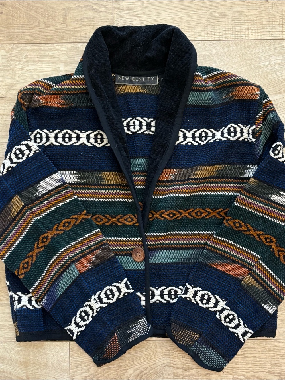 Vintage Southwestern Aztec Print Cotton Tapestry Jacket Shawl Collar Jacket